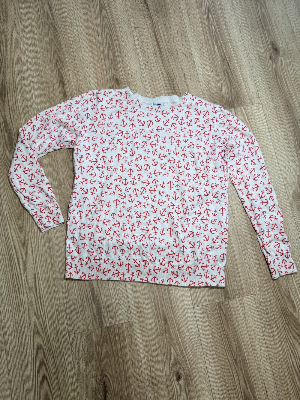 Old Navy White Long-Sleeve Tee with Red Anchor Print